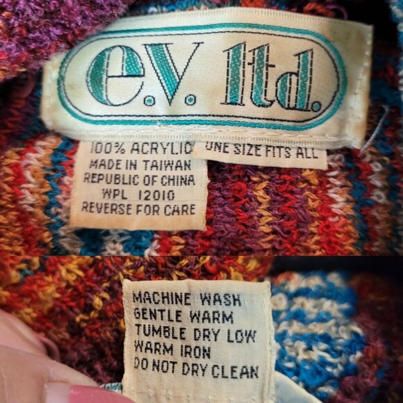 Vtg‎ 80s Multicolor Streaked Cowlneck Sweater Sz M Dolman Sleeve Funky Casual - Picture 3 of 12